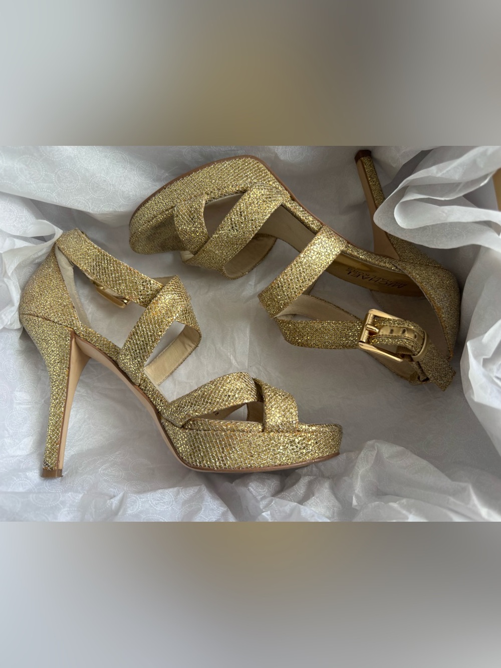 Michael Kors Gold Glitter High Heel Sandals for Women